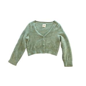 Aerie V-neck Mint Green Crop Fuzzy Cardigan Sweater Fall Athleisure Cozy Size M